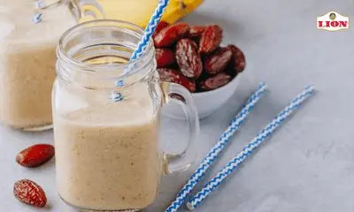 Banana-Date Smoothie with Lion Dry Dates and Badam