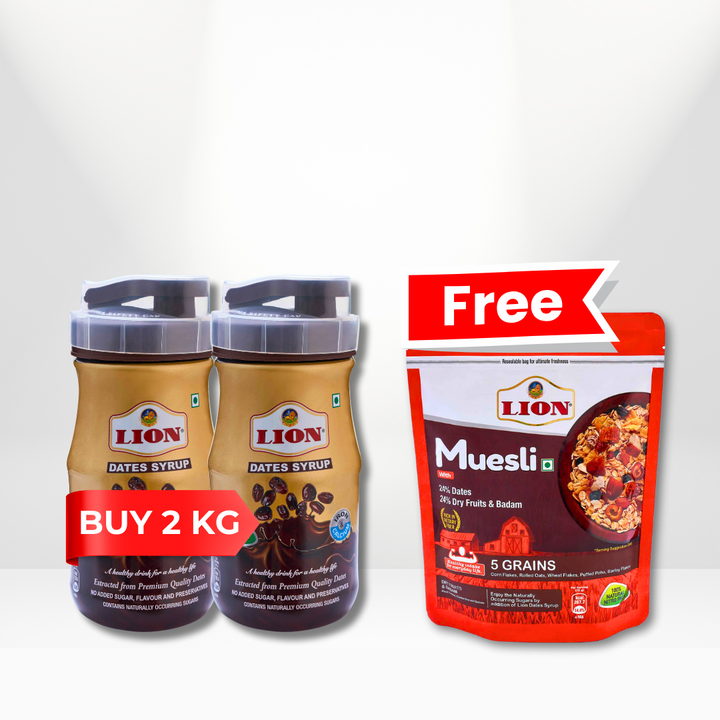 Lion Dates Syrup 2 Kg - Buy & Get 250g Muesli Free | No Added Sugar & Preservatives