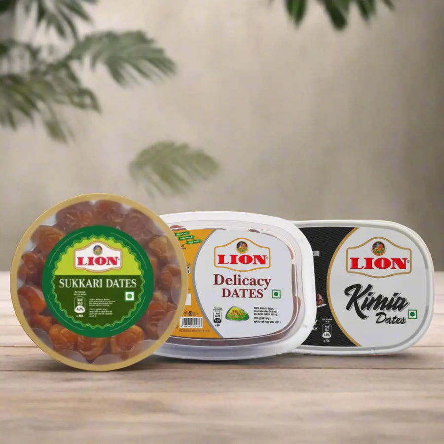 Lion’s Finest Dates Trio – Sukkari, Delicacy & Kimia Dates (500g Each) - Lion Dates